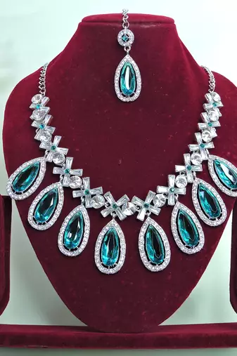 Turquoise designer premium festive wear necklace set