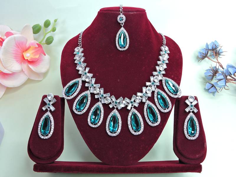 Turquoise designer premium festive wear necklace set