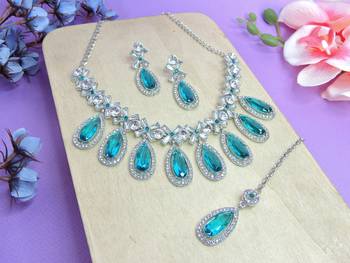 Turquoise designer premium festive wear necklace set 2