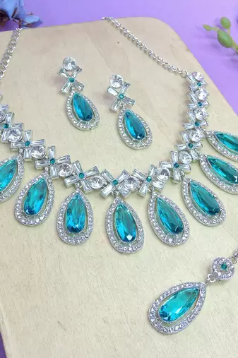 Turquoise designer premium festive wear necklace set
