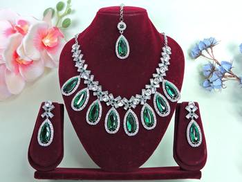 Green designer premium festive wear necklace set 1