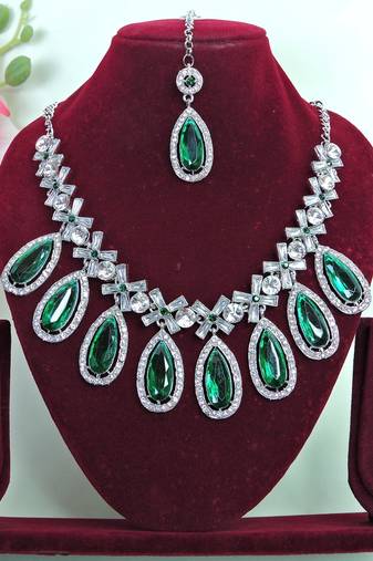 Green designer premium festive wear necklace set