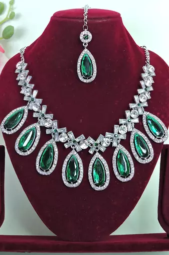 Green designer premium festive wear necklace set