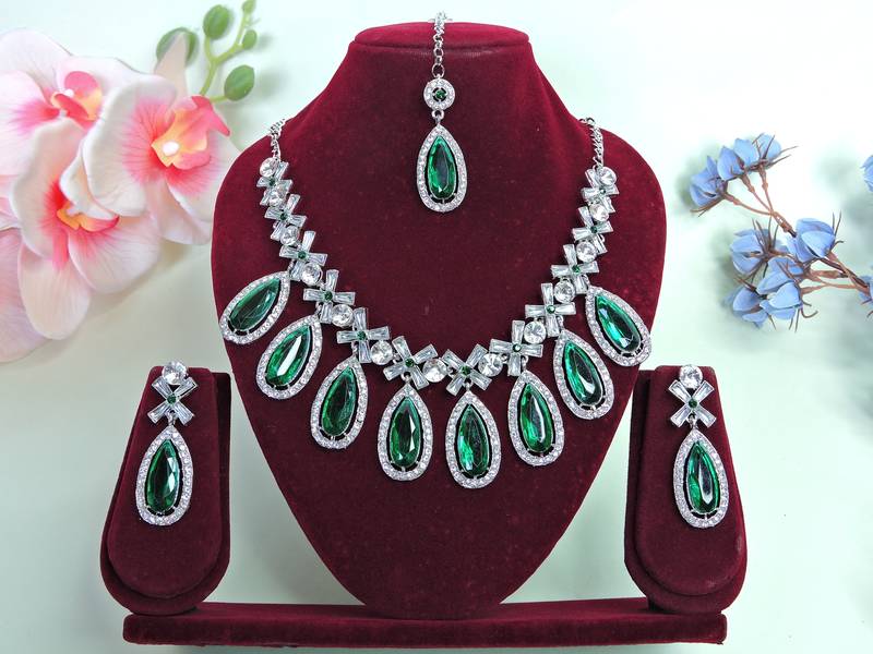 Green designer premium festive wear necklace set