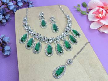 Green designer premium festive wear necklace set 2
