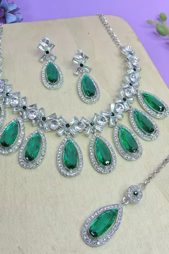 Green designer premium festive wear necklace set