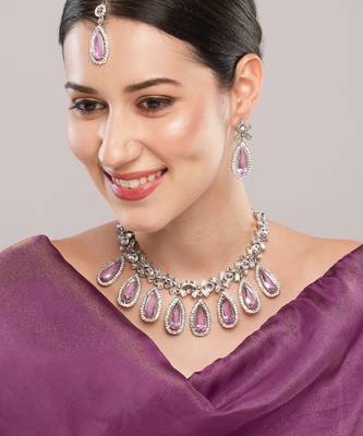 Purple designer premium festive wear necklace set 3