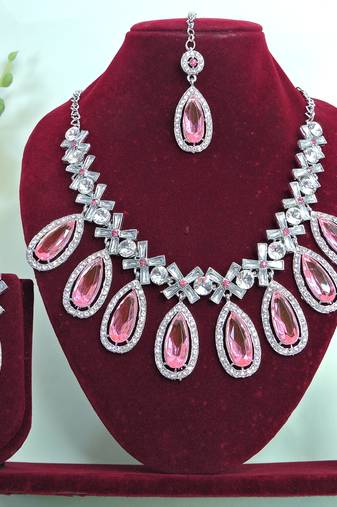 Pink designer premium festive wear necklace set