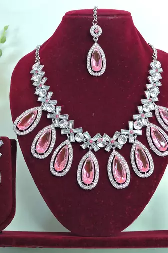 Pink designer premium festive wear necklace set