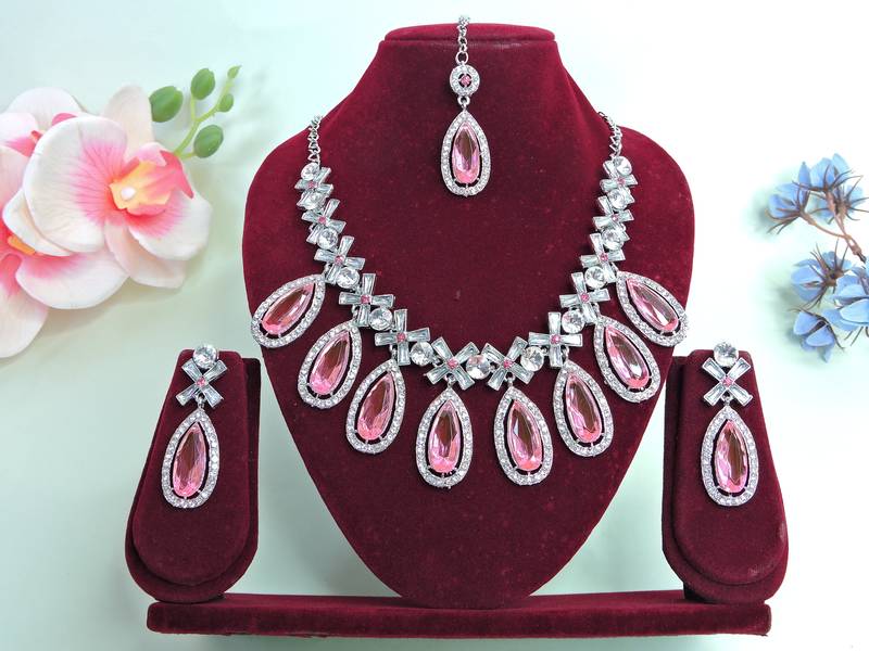 Pink designer premium festive wear necklace set