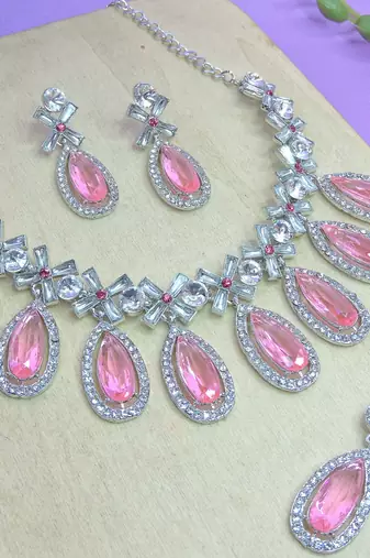 Pink designer premium festive wear necklace set