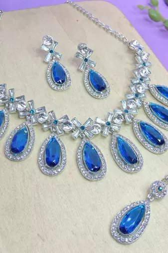 Turquoise designer premium festive wear necklace set