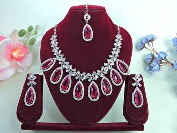 Pink designer premium festive wear necklace set 1
