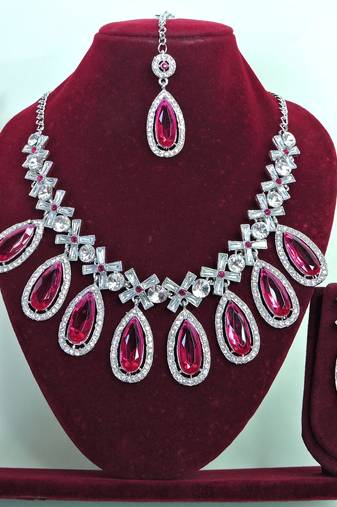 Pink designer premium festive wear necklace set
