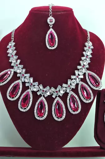 Pink designer premium festive wear necklace set