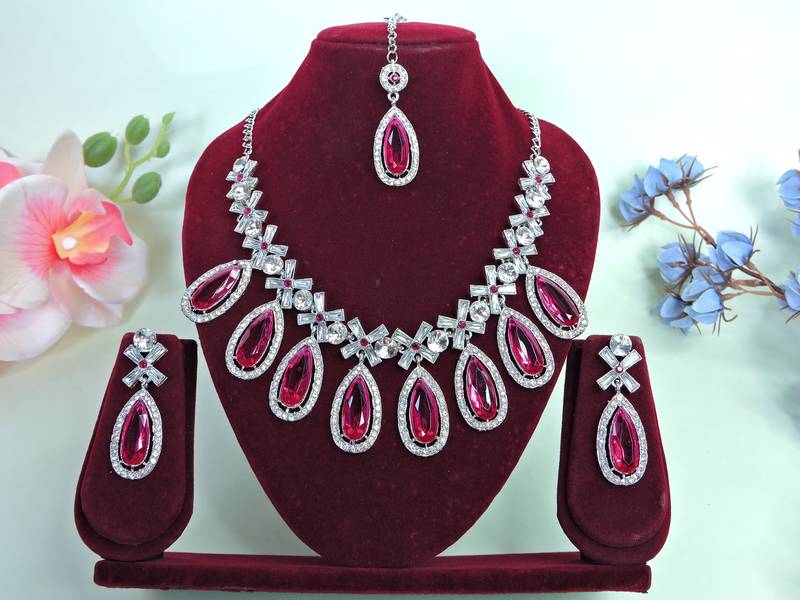 Pink designer premium festive wear necklace set