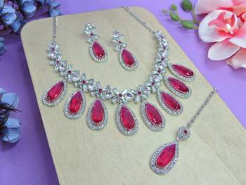 Pink designer premium festive wear necklace set 2