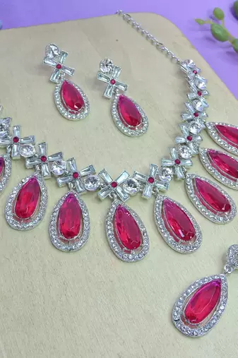 Pink designer premium festive wear necklace set