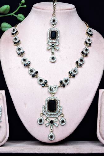 Black designer premium festive wear necklace set