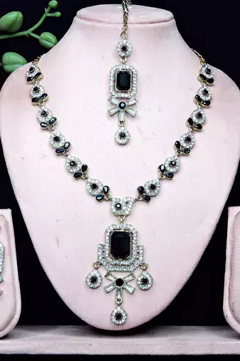 Black designer premium festive wear necklace set