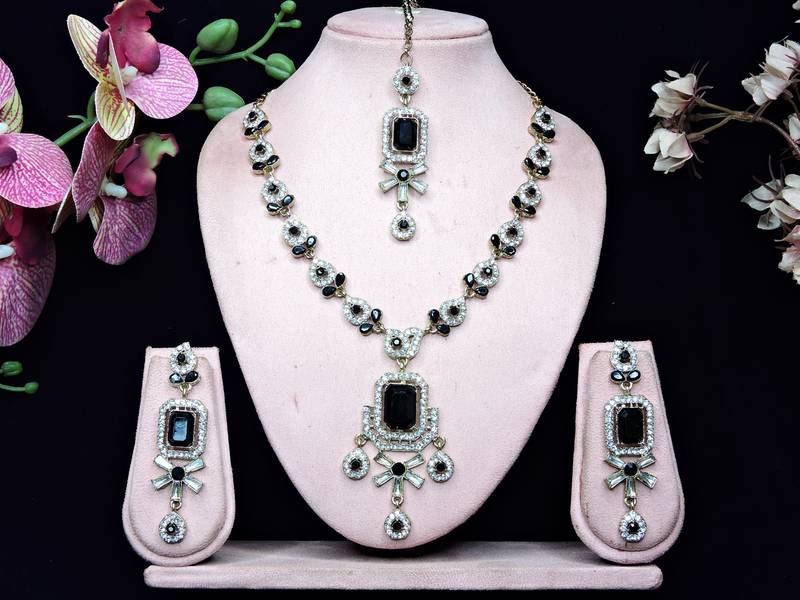 Black designer premium festive wear necklace set