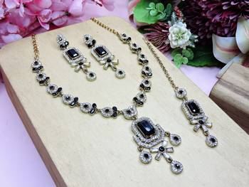 Black designer premium festive wear necklace set 2