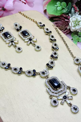 Black designer premium festive wear necklace set