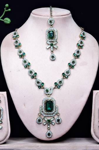 Green designer premium festive wear necklace set