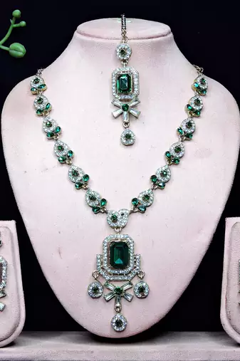 Green designer premium festive wear necklace set