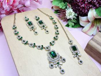Green designer premium festive wear necklace set 2