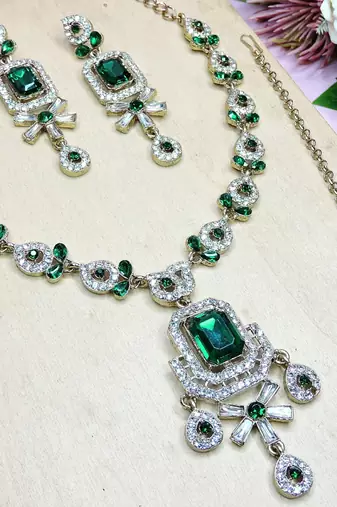 Green designer premium festive wear necklace set