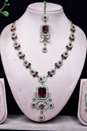 Maroon designer premium festive wear necklace set