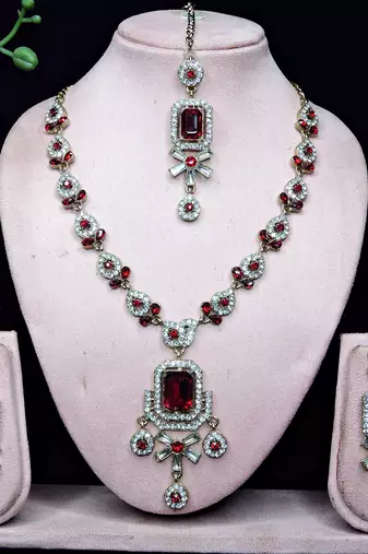 Maroon designer premium festive wear necklace set
