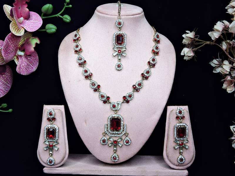 Maroon designer premium festive wear necklace set