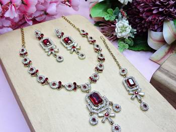 Maroon designer premium festive wear necklace set 2