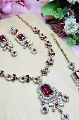Maroon designer premium festive wear necklace set