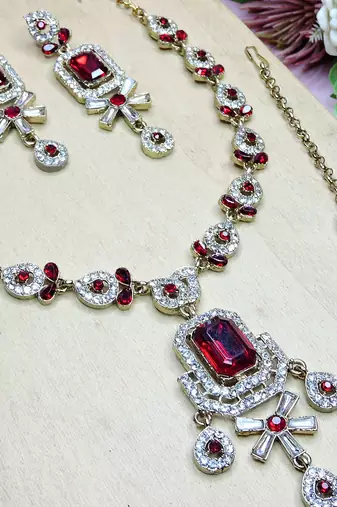 Maroon designer premium festive wear necklace set