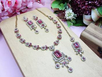 Pink designer premium festive wear necklace set 1