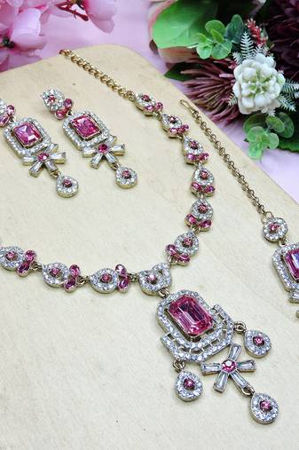 Pink designer premium festive wear necklace set