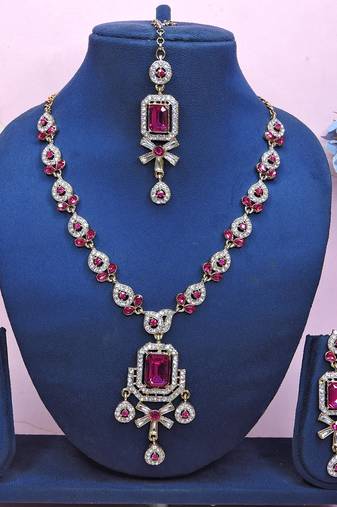 Pink designer premium festive wear necklace set