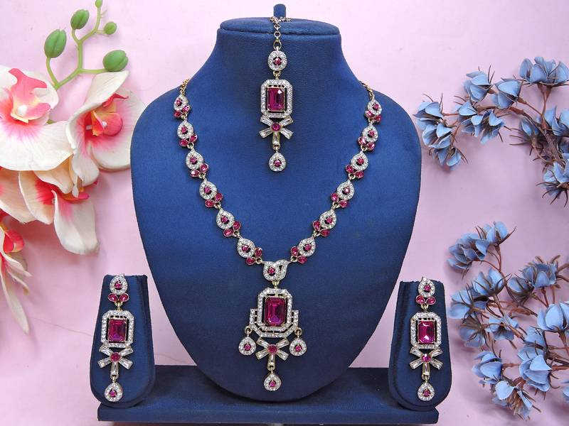 Pink designer premium festive wear necklace set