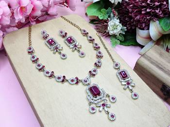 Pink designer premium festive wear necklace set 2
