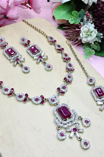 Pink designer premium festive wear necklace set