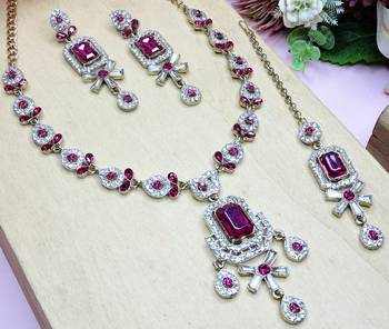 Pink designer premium festive wear necklace set 3