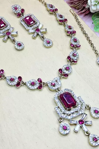 Pink designer premium festive wear necklace set