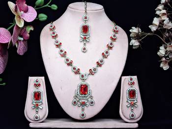 Red designer premium festive wear necklace set 1