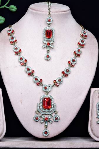 Red designer premium festive wear necklace set
