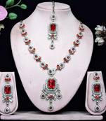 Red designer premium festive wear necklace set