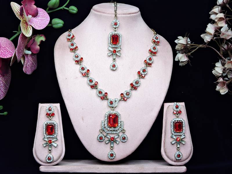 Red designer premium festive wear necklace set
