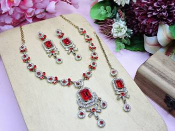 Red designer premium festive wear necklace set 2